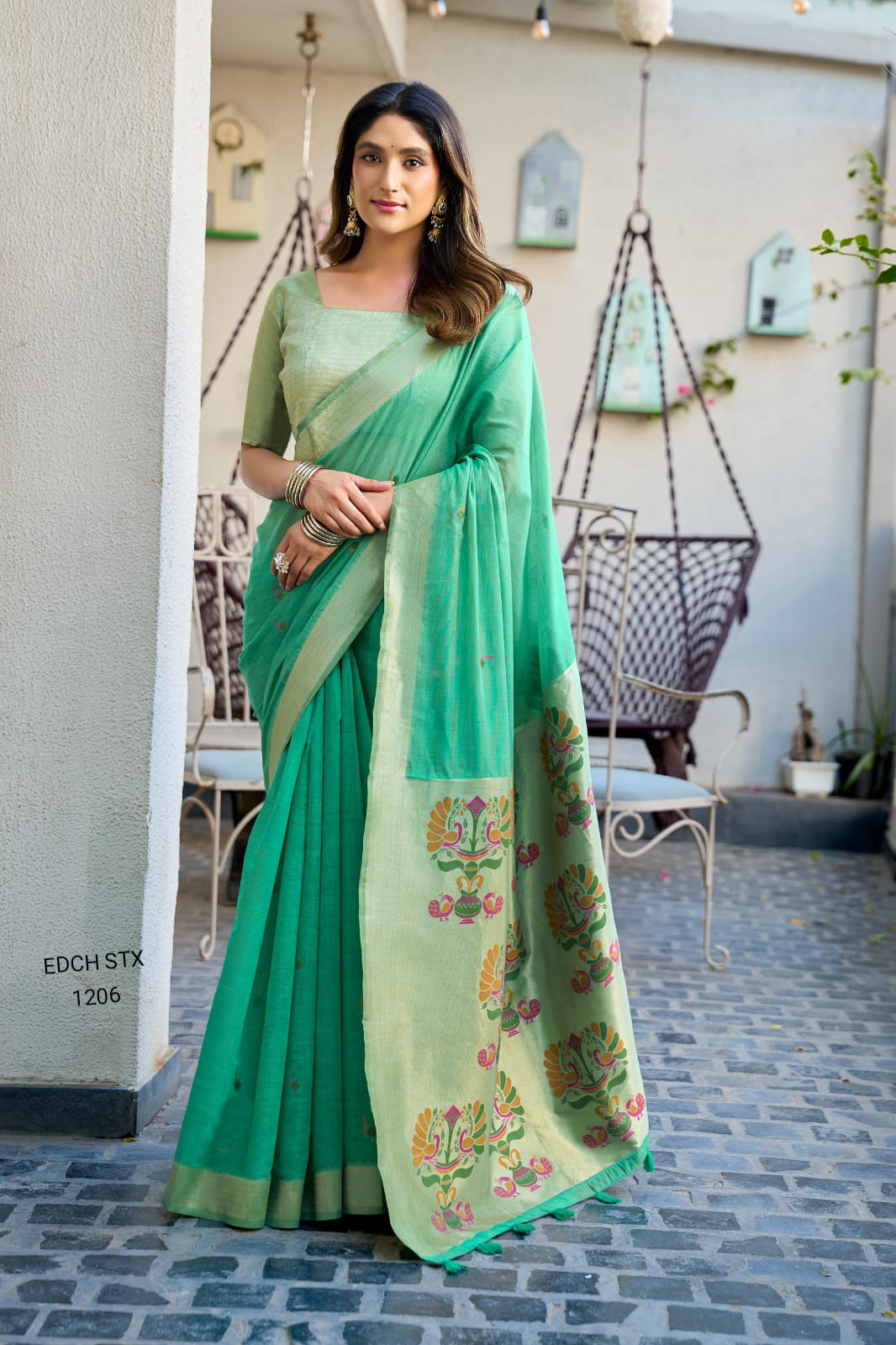 Cotton Jacquard Saree with Paithani Pallu & Zari Woven Border
